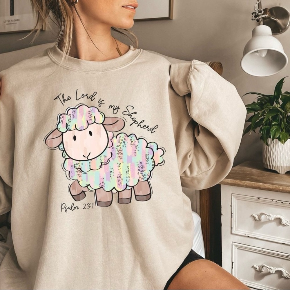 Gildan Cream Sweatshirt with Pastel Sheep Design